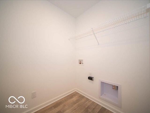 washroom featuring hookup for a washing machine and wood-type flooring