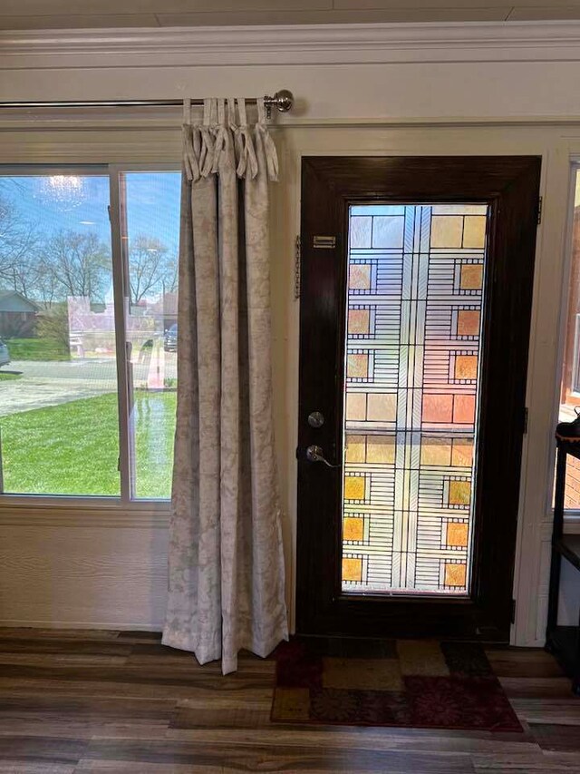 entryway with dark wood-type flooring