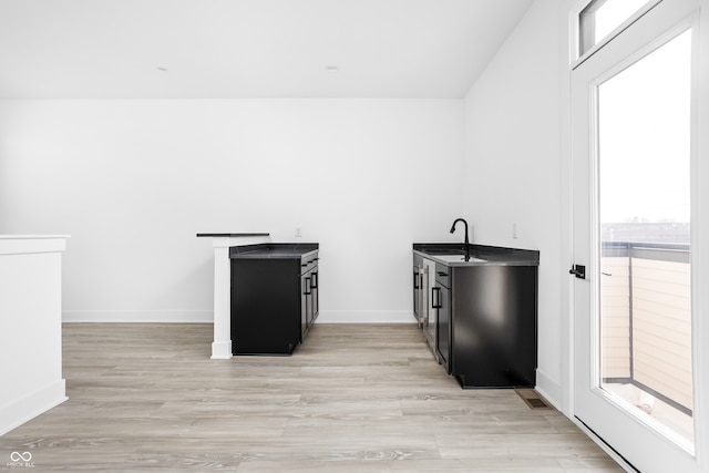 interior space featuring sink and light hardwood / wood-style flooring