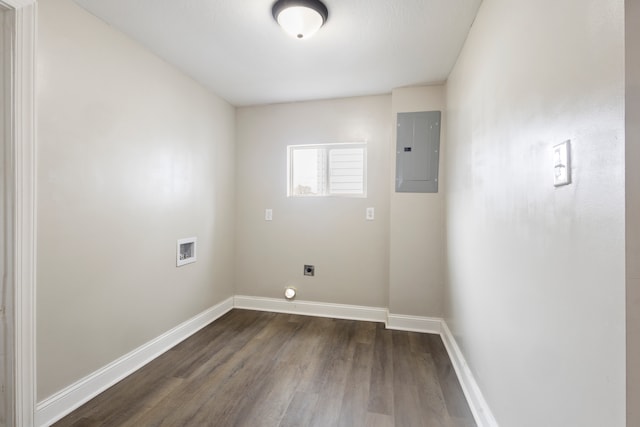 washroom with hookup for an electric dryer, dark hardwood / wood-style flooring, and hookup for a washing machine