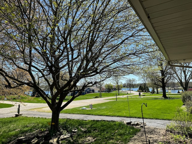 view of yard with a water view