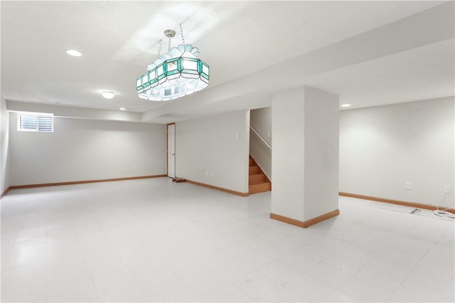 basement with light tile floors