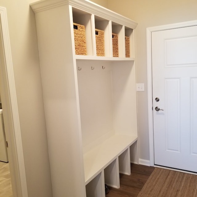 mudroom featuring dark hardwood / wood-style floors