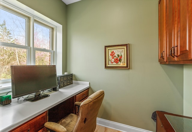 office space with light hardwood / wood-style flooring