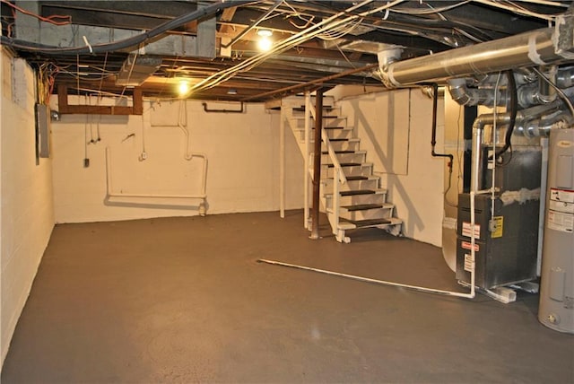 basement with heating utilities and gas water heater