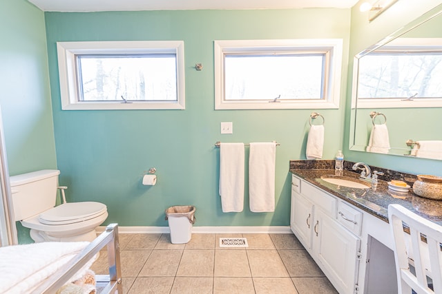 bathroom featuring toilet, vanity, and tile patterned flooring