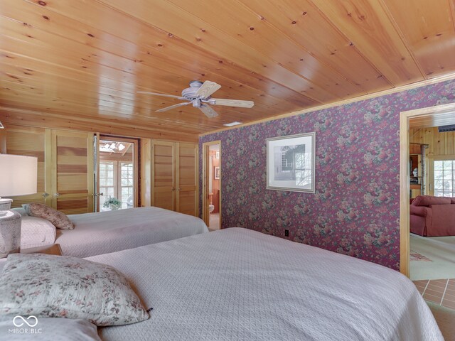6486 Coyote Dr, Nineveh, IN 46164 - bedroom with wallpapered walls, wooden ceiling, and carpet