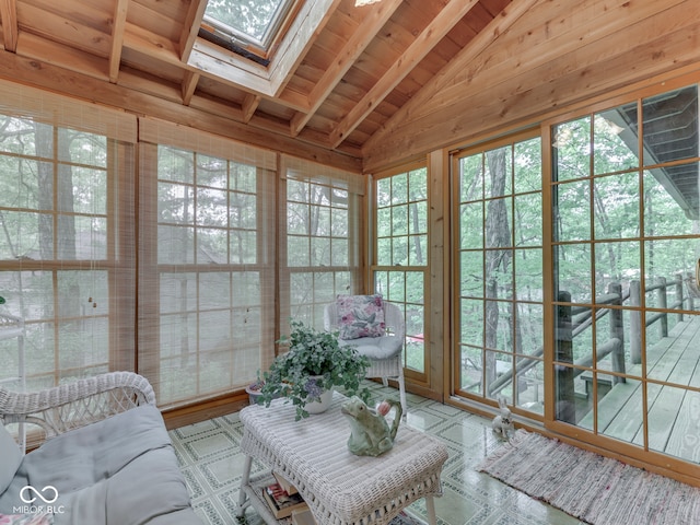 6486 Coyote Dr, Nineveh, IN 46164 - sunroom / solarium featuring a skylight, wooden ceiling, and french doors