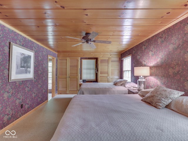 6486 Coyote Dr, Nineveh, IN 46164 - bedroom with wallpapered walls, carpet, multiple windows, crown molding, and baseboards