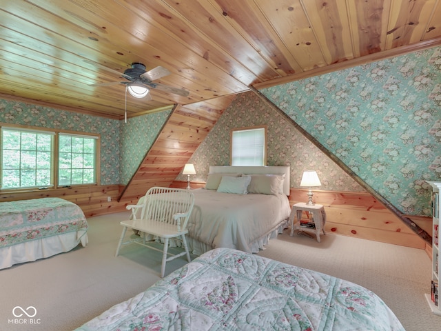 6486 Coyote Dr, Nineveh, IN 46164 - carpeted bedroom with wallpapered walls and wood ceiling