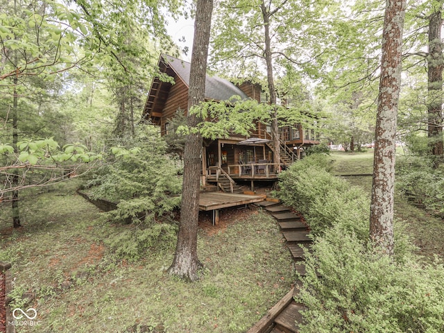 6486 Coyote Dr, Nineveh, IN 46164 - view of yard featuring stairway and a wooden deck