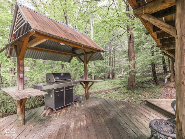 6486 Coyote Dr, Nineveh, IN 46164 - deck featuring area for grilling and a wooded view