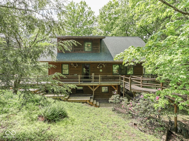 6486 Coyote Dr, Nineveh, IN 46164 - view of front of home featuring a wooden deck and a shingled roof