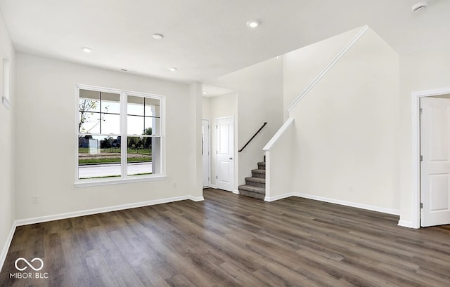 unfurnished living room featuring dark hardwood / wood-style floors