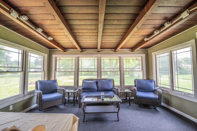 2925 Highwoods Dr, Indianapolis, IN 46222 - sunroom with track lighting, an outdoor hangout area, and beam ceiling