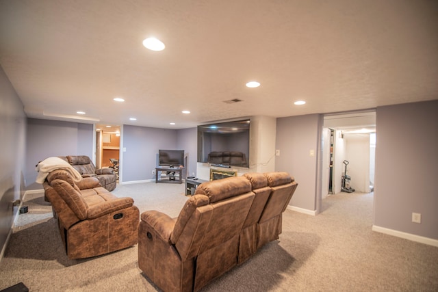2925 Highwoods Dr, Indianapolis, IN 46222 - living area featuring recessed lighting, baseboards, and light carpet