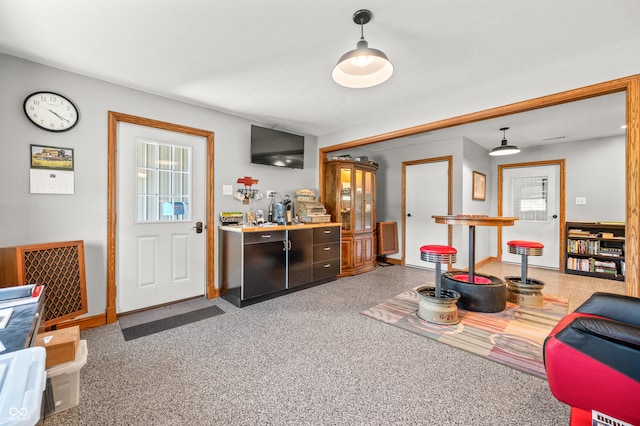 living room with carpet flooring