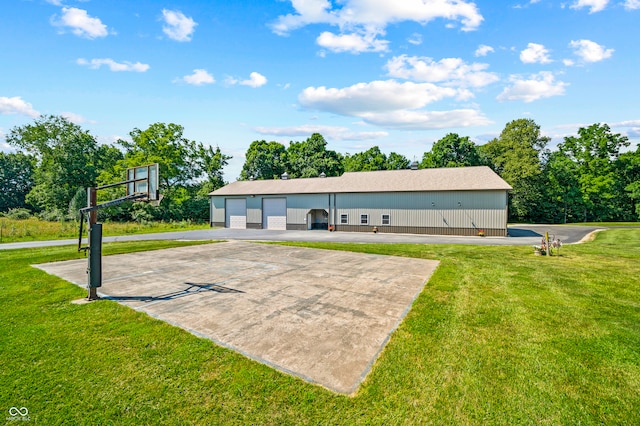 exterior space featuring a front yard and basketball court