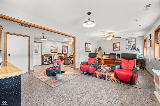 living room featuring ceiling fan