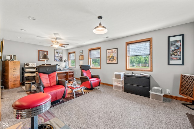 living room featuring ceiling fan