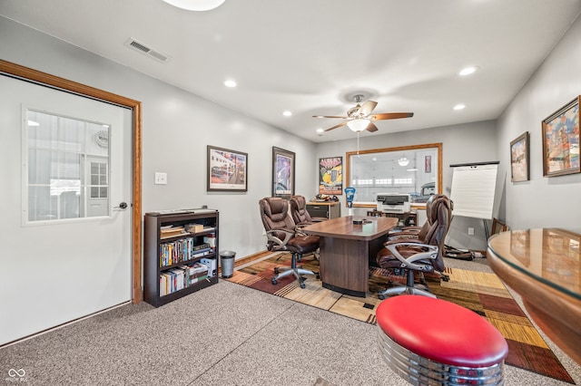 office area with ceiling fan