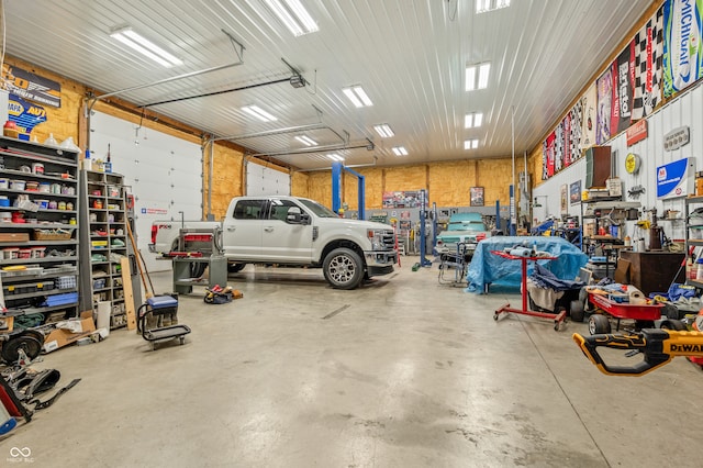 garage featuring a workshop area