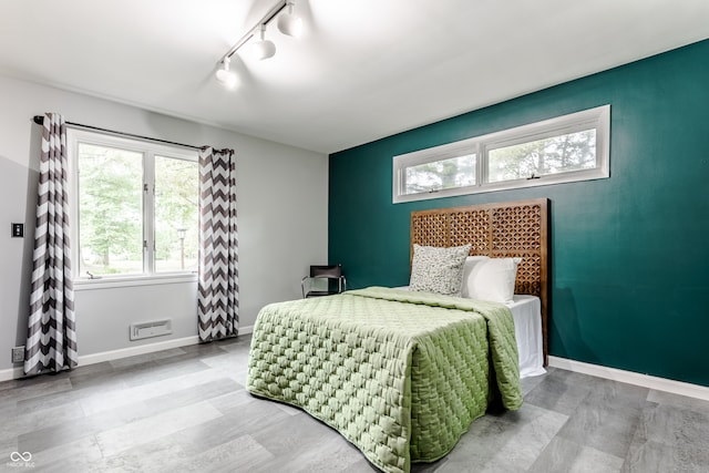 bedroom with track lighting