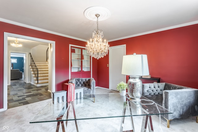 dining area featuring a notable chandelier and ornamental molding