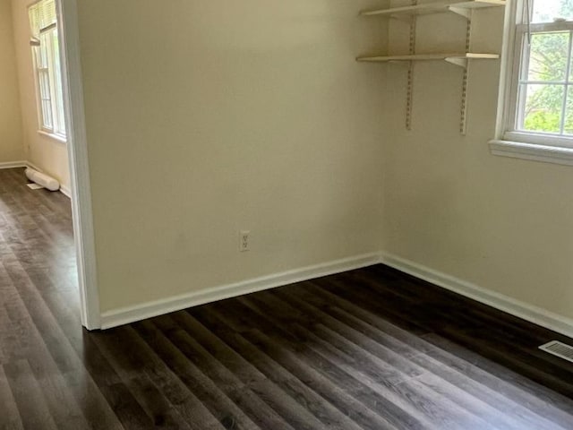 unfurnished room featuring dark hardwood / wood-style flooring