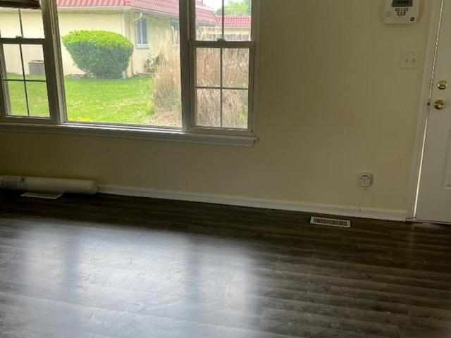 unfurnished room with a healthy amount of sunlight and dark hardwood / wood-style flooring