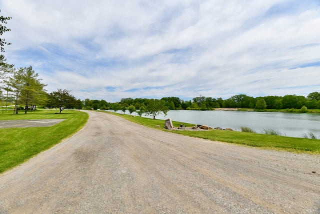 view of street featuring a water view