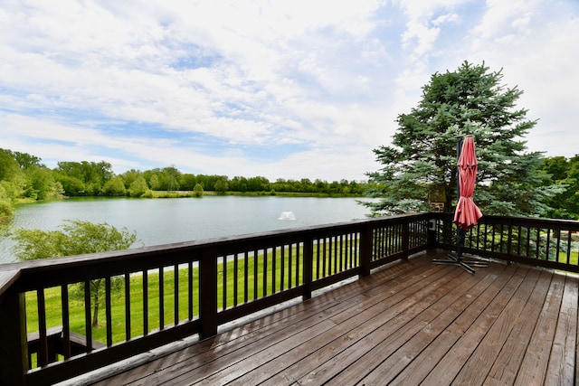 deck featuring a water view