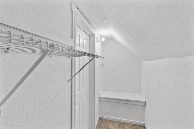 walk in closet featuring lofted ceiling