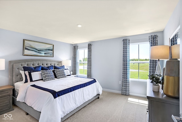 carpeted bedroom with multiple windows