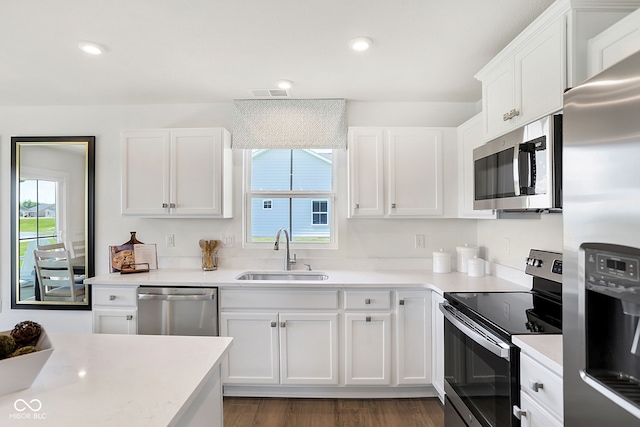 kitchen with white cabinets, a healthy amount of sunlight, sink, and stainless steel appliances