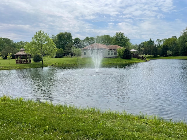 property view of water featuring a gazebo