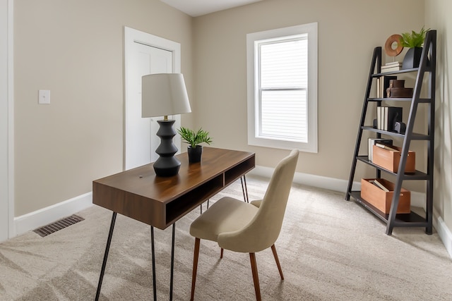 view of carpeted home office