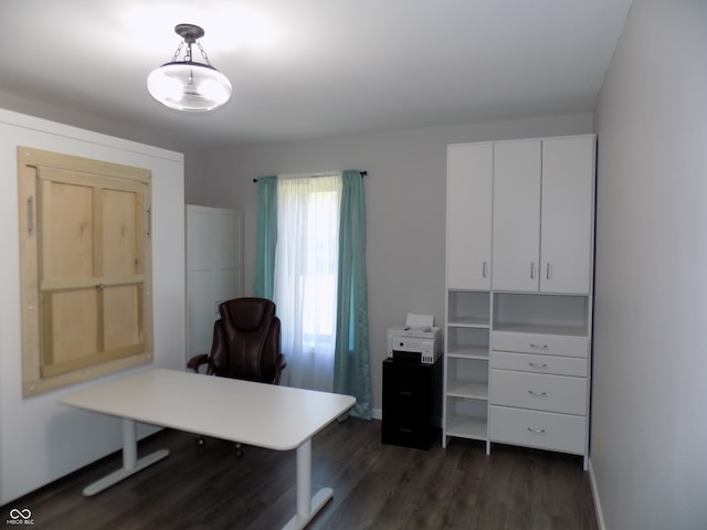 home office featuring dark wood-type flooring