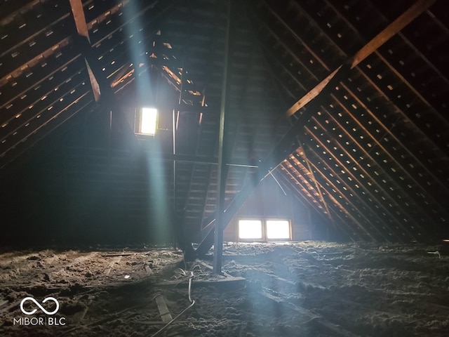 view of unfinished attic