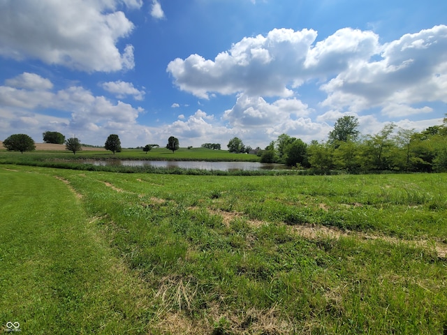 view of yard featuring a rural view and a water view