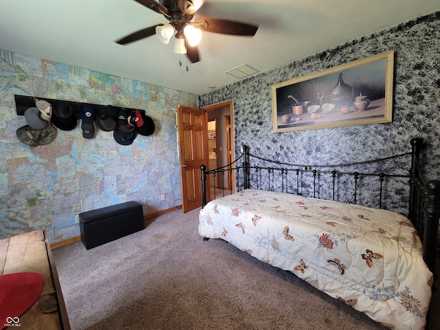 bedroom with carpet flooring and ceiling fan