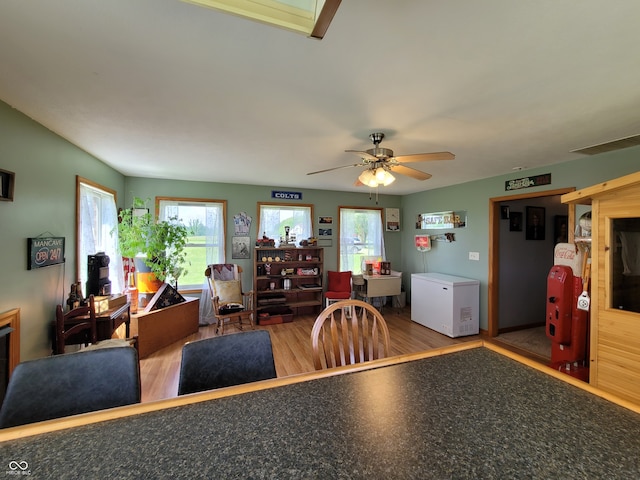 interior space featuring ceiling fan and hardwood / wood-style floors