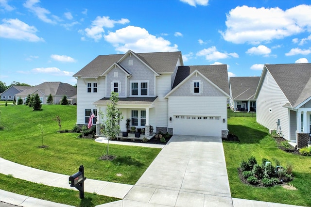 craftsman-style house with a garage and a front yard