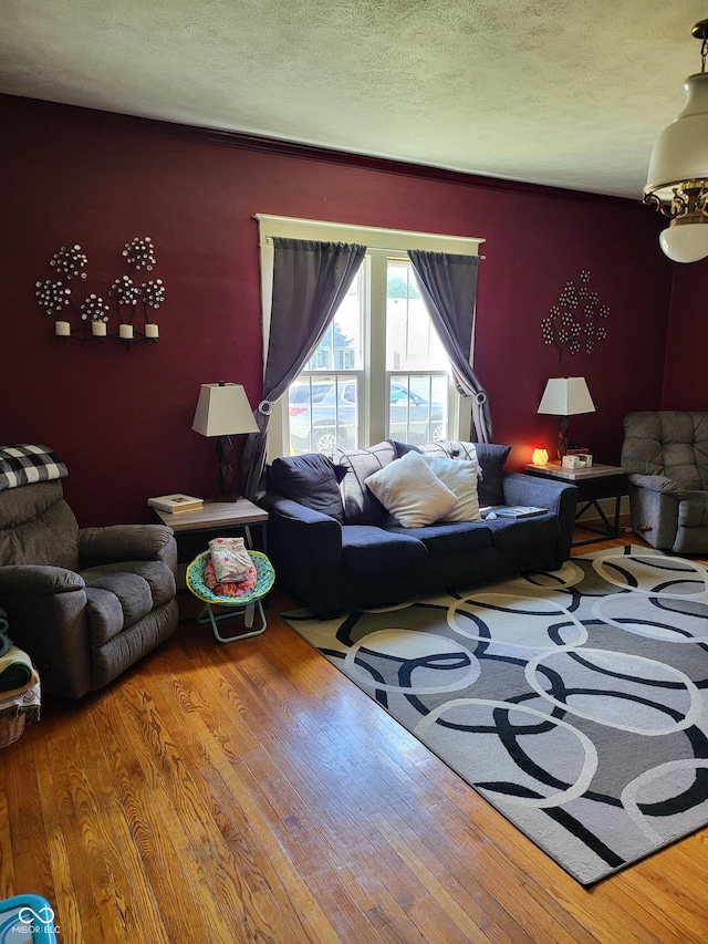 715 5th St, Covington, IN 47932 - living area featuring a textured ceiling and hardwood / wood-style floors