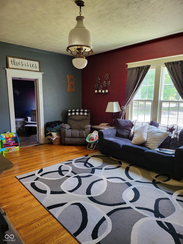 715 5th St, Covington, IN 47932 - living area featuring a textured ceiling and wood finished floors