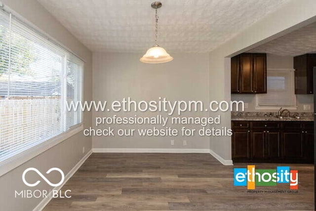 unfurnished dining area featuring dark hardwood / wood-style floors and sink