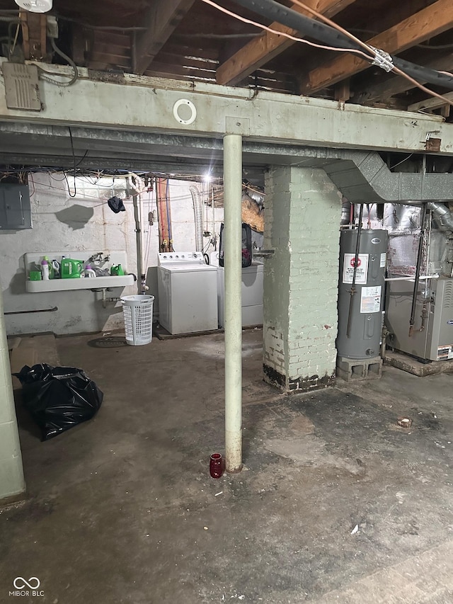 531 N Alton Ave, Indianapolis, IN 46222 - unfinished below grade area with washing machine and dryer, heating unit, electric water heater, and electric panel