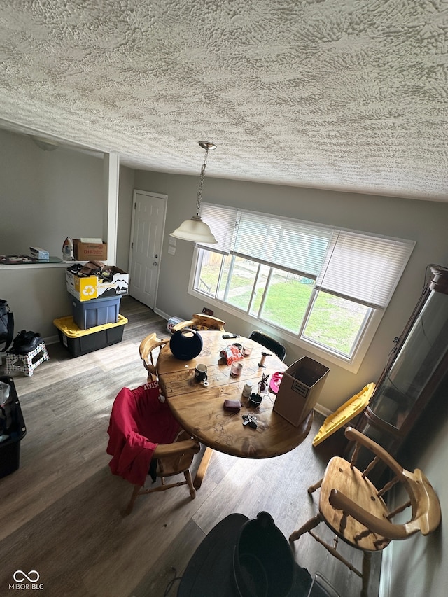 living room featuring a textured ceiling and hardwood / wood-style floors