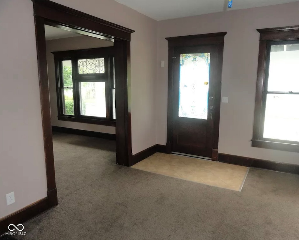 entryway with carpet and plenty of natural light