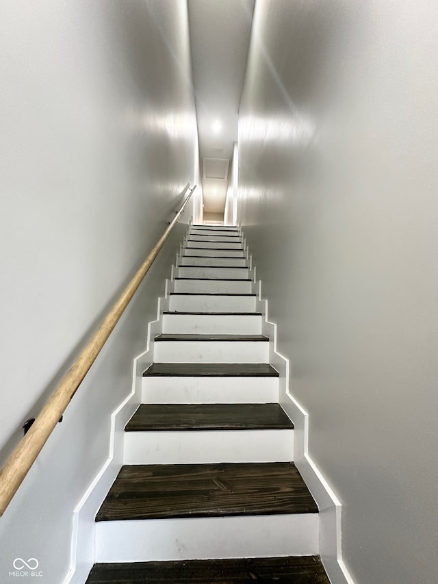 staircase featuring wood-type flooring